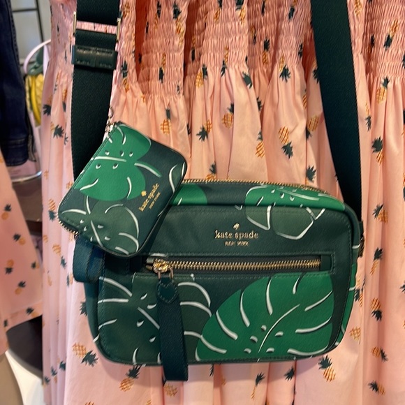 kate spade | Bags | Kate Spade Chelsea Monstera Leaves Printed Nylon Camera Bag Green Multi 